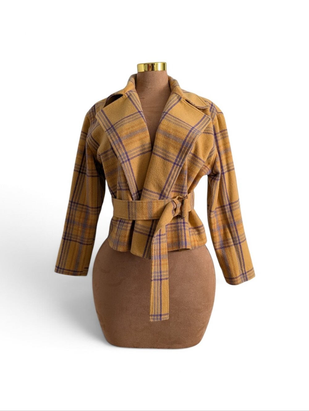 The Limited Vintage Mustard & Purple Belted Plaid Jacket
